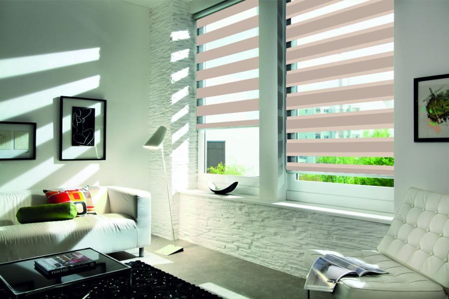 Doppelrollo 5058 Wohnzimmer Beige , Braun , Rot