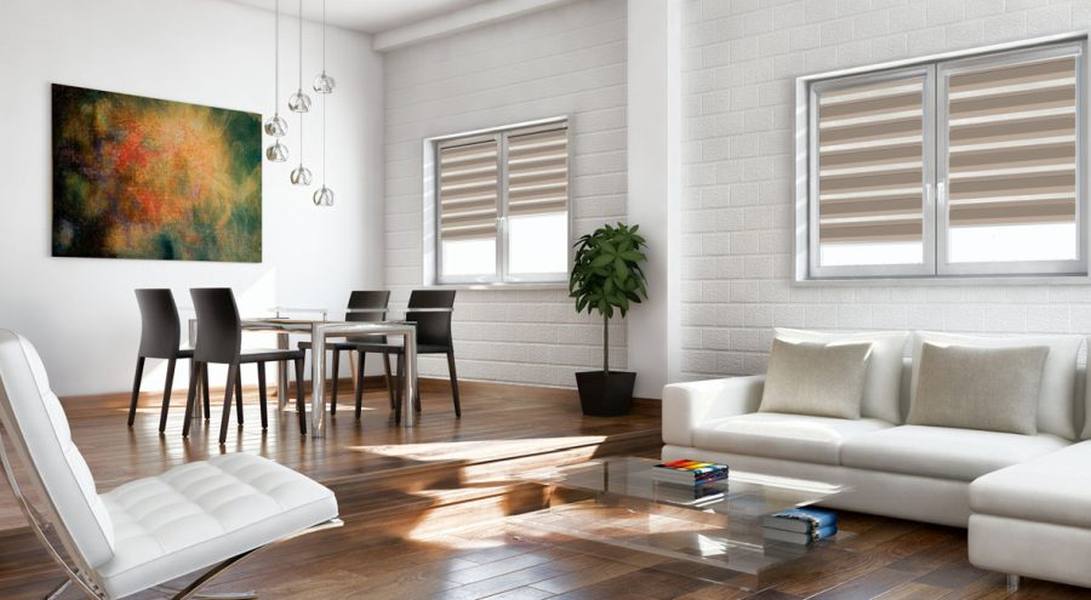 Doppelrollo 5076 Wohnzimmer Braun , Grau , Rot