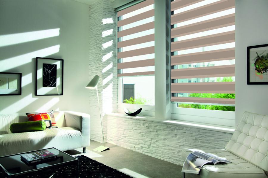 Doppelrollo 5076 Wohnzimmer Braun , Grau , Rot