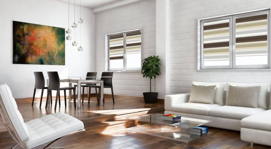 Doppelrollo 5080 Wohnzimmer Beige , Braun , Weiß