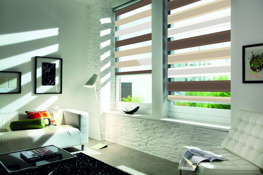 Doppelrollo 5080 Wohnzimmer Beige , Braun , Weiß