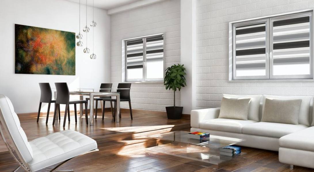 Doppelrollo 5081 Wohnzimmer Grau , Schwarz , Weiß
