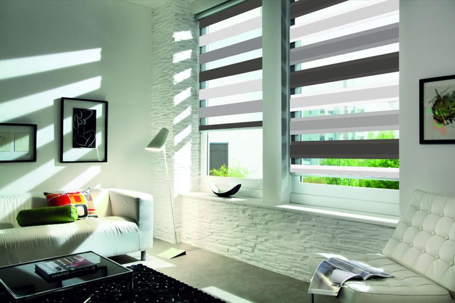 Doppelrollo 5081 Wohnzimmer Grau , Schwarz , Weiß