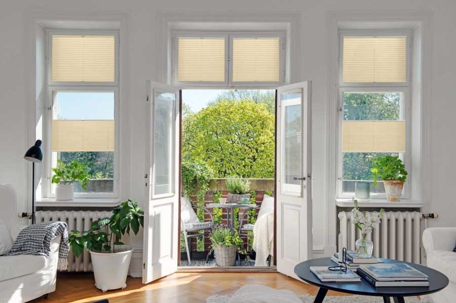 Plissee Wabe Uni 4208 Wohnzimmer