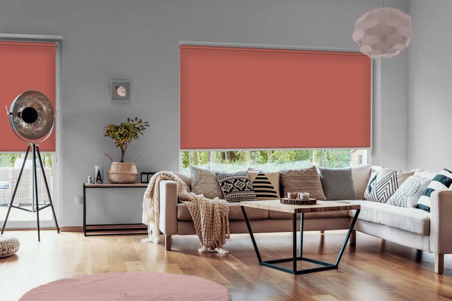 Rollo Basic Dimout 3735 in rot - Wohnzimmer