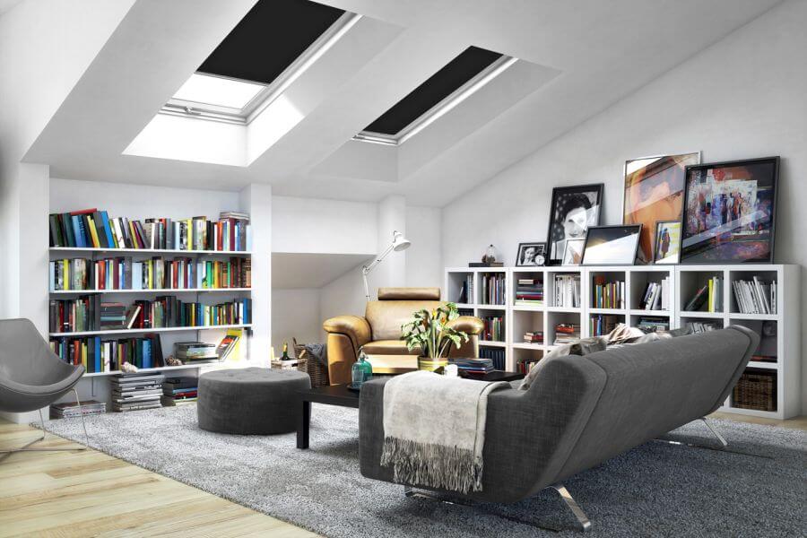 Dachfensterrollo Basic Dimout 3735 in anthrazit - Wohnzimmer