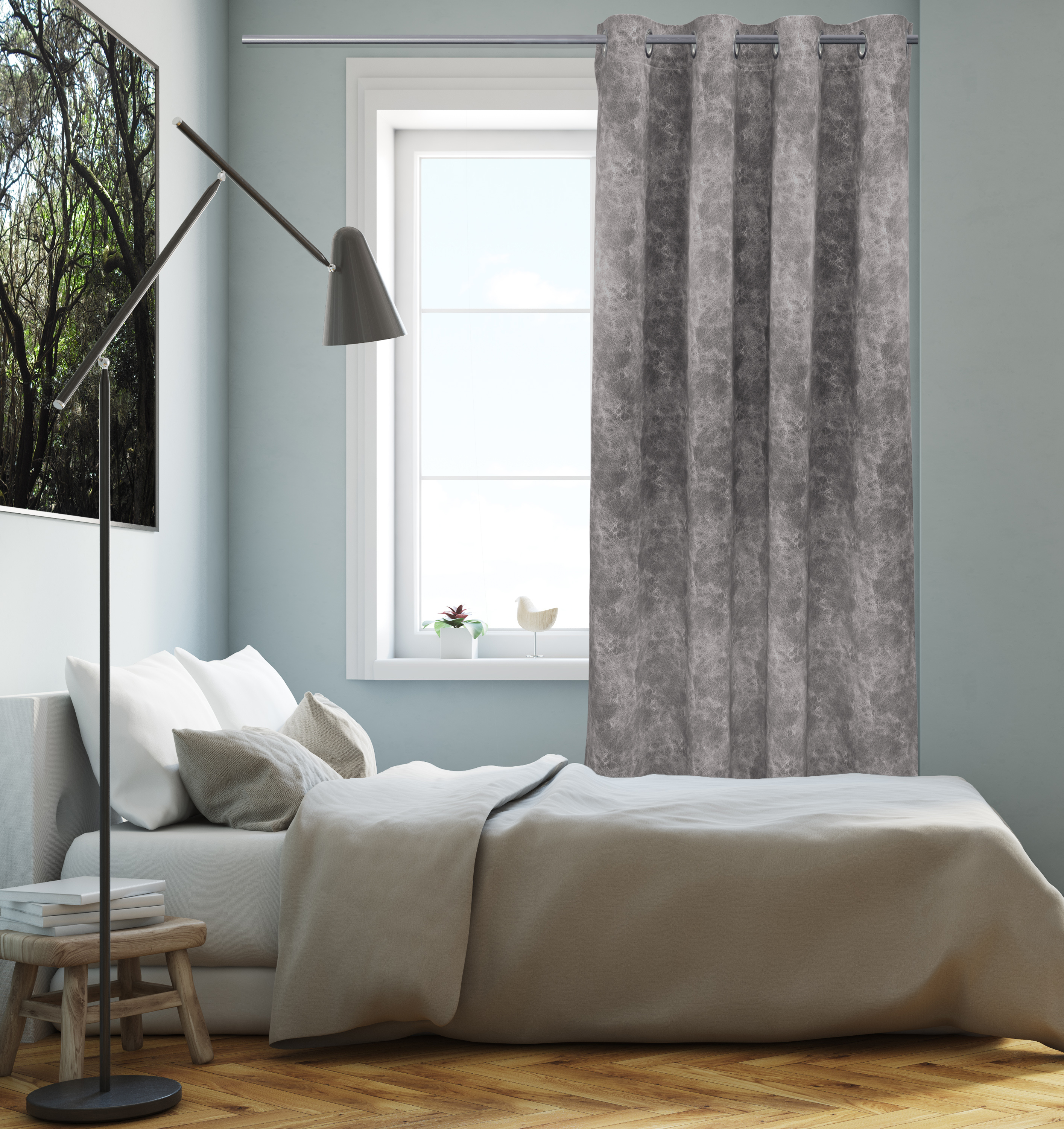 Graubeige Ösenschal Fenster