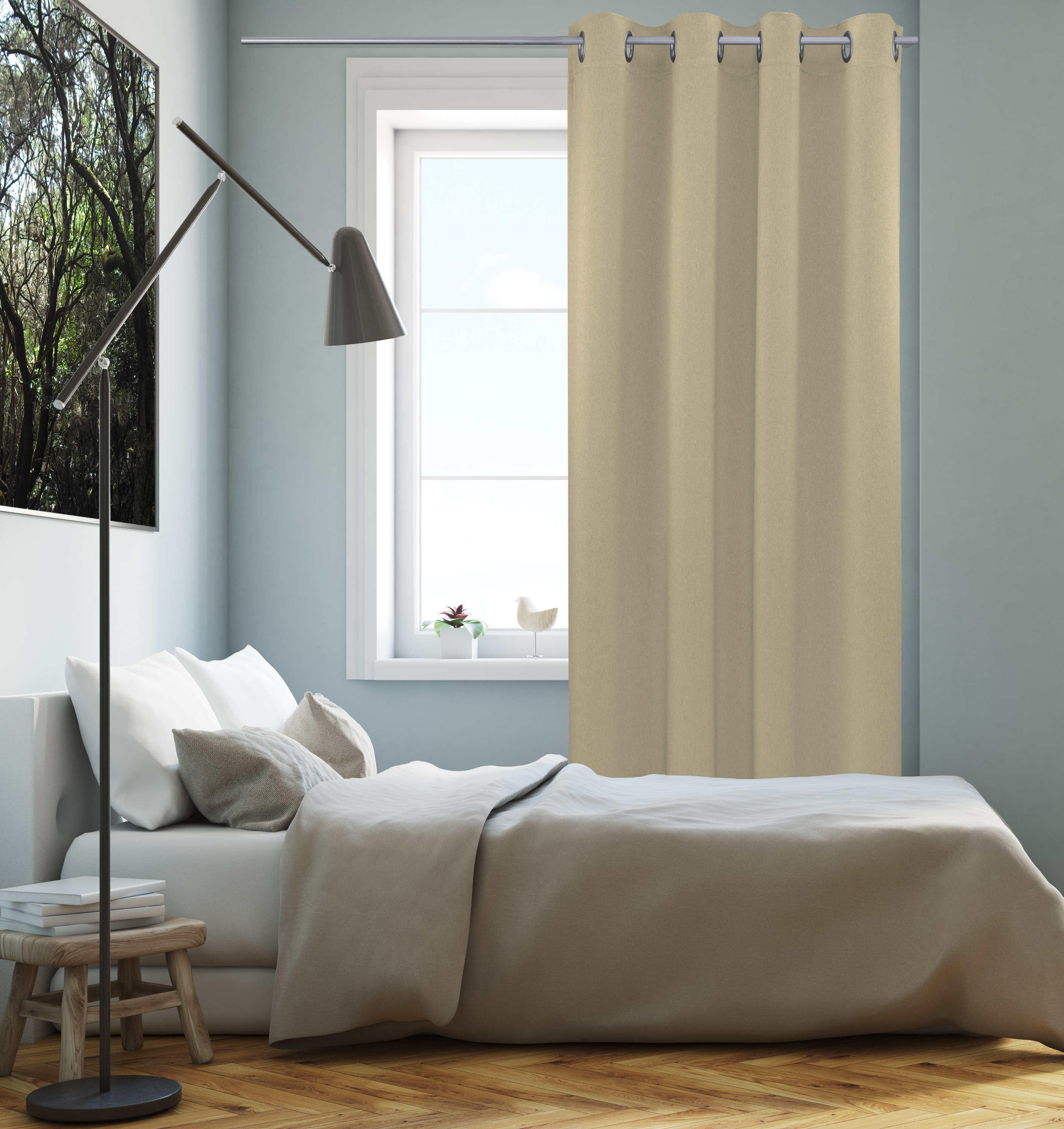 Beige Ösen Schlafzimmer
