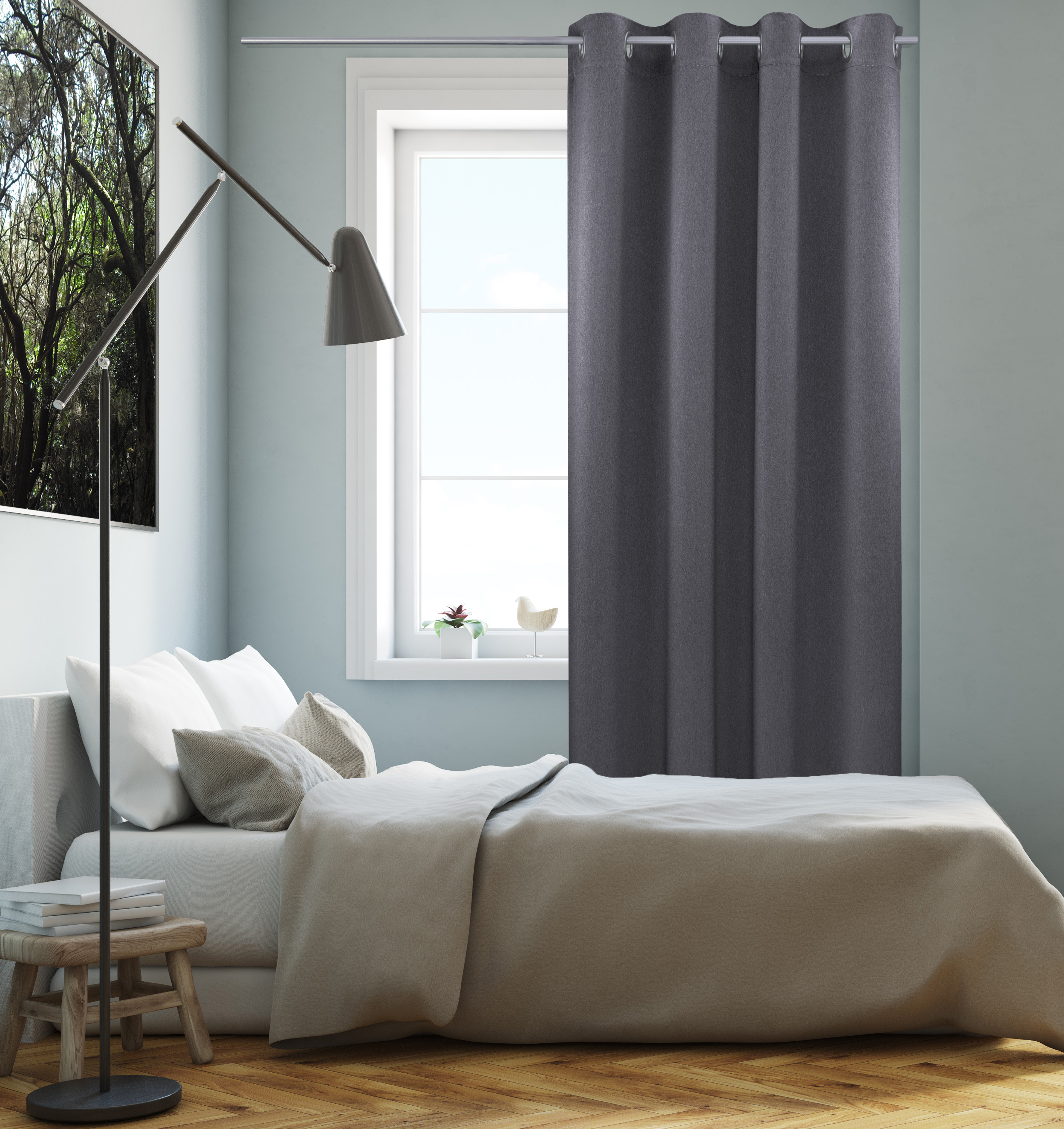 Grau Ösen Schlafzimmer