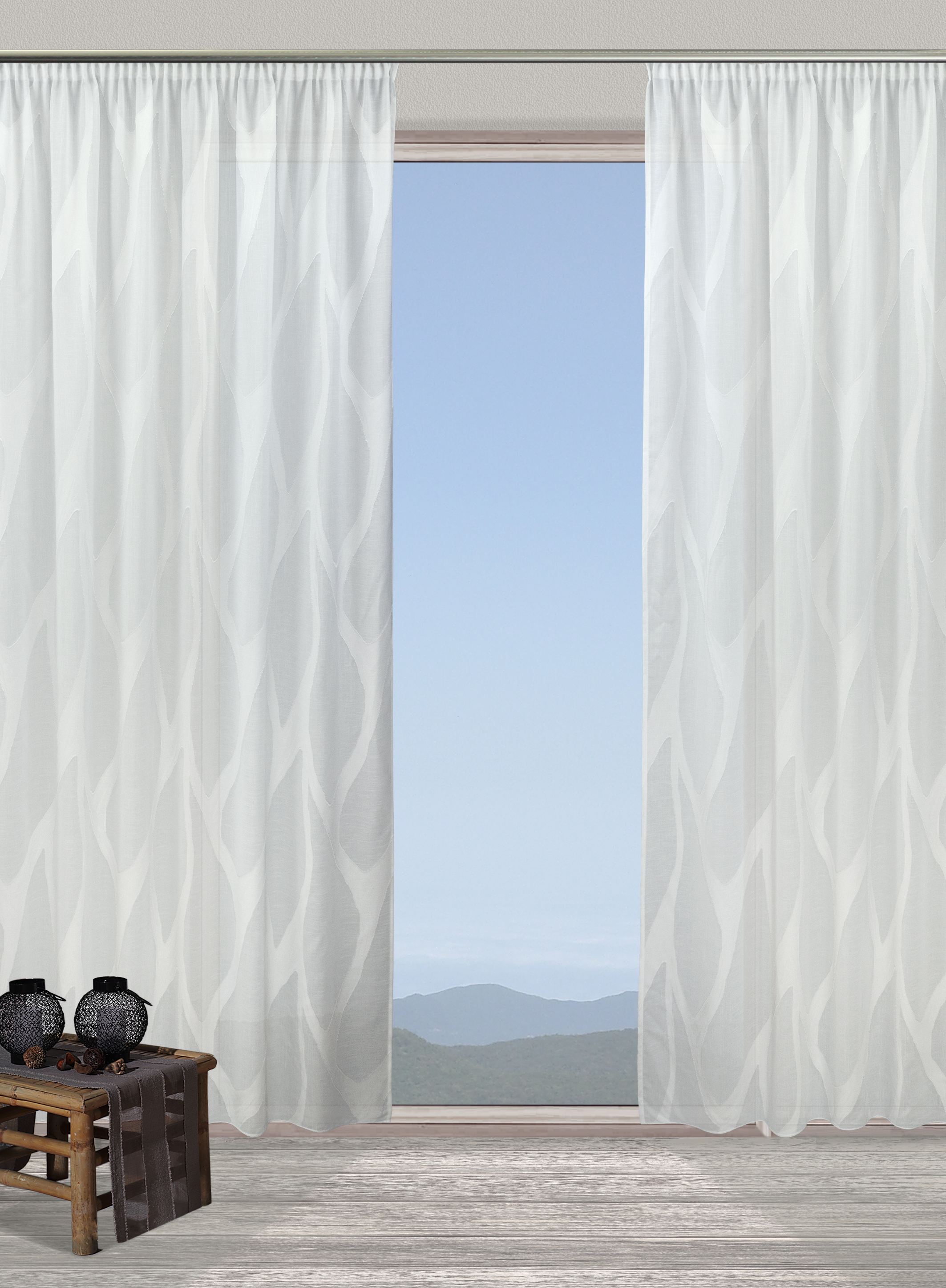 Creme Kräuselband Fenster