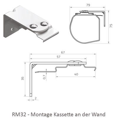 Rollo RM32 mit Kassette - Montage an der Wand