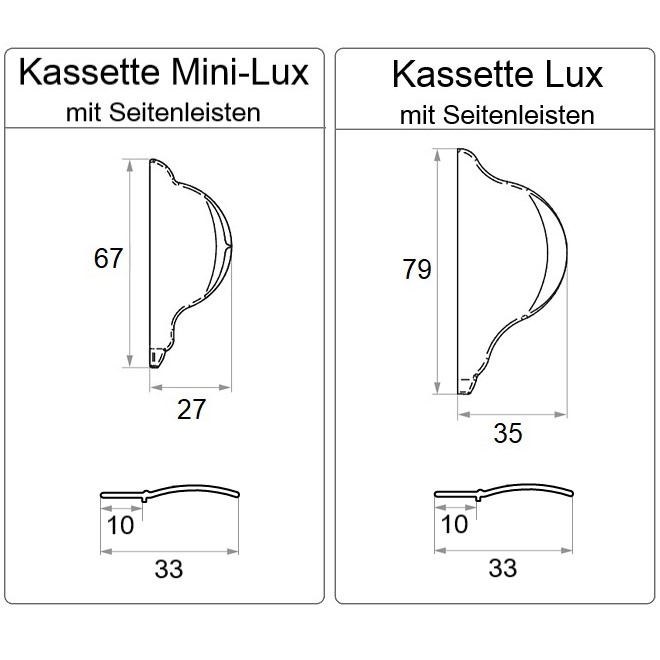 Mini-Rollo mit Seitenleisten - Kassettenmaße